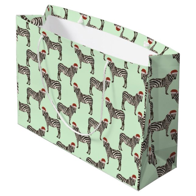 Grand Sac Cadeau Pastel Christmas Safari Animaux Mint Zebra (Dos Angle)