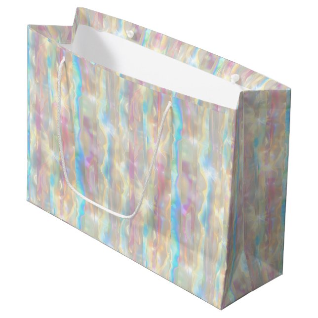 Grand Sac Cadeau Pastel Colors Shimmering Iridescent Stripes Patter (Devant Angle)