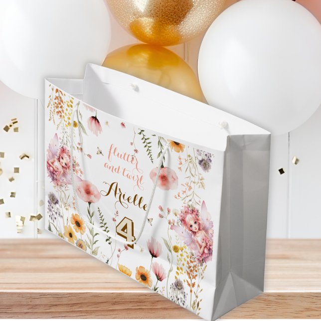 Grand Sac Cadeau Pastel Fairy jardin fleuri thé fête anniversaire (Créateur téléchargé)