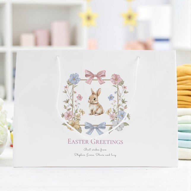 Grand Sac Cadeau Pastel Floral Bunny Easter Wishes Gift Bag (Créateur téléchargé)
