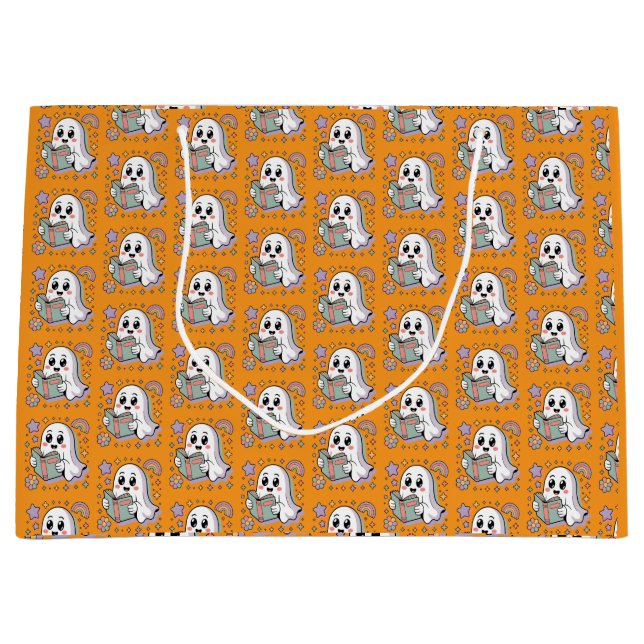 Grand Sac Cadeau Pastel Lecture Livre Retro Ghosts Kawaii Motif (Devant)