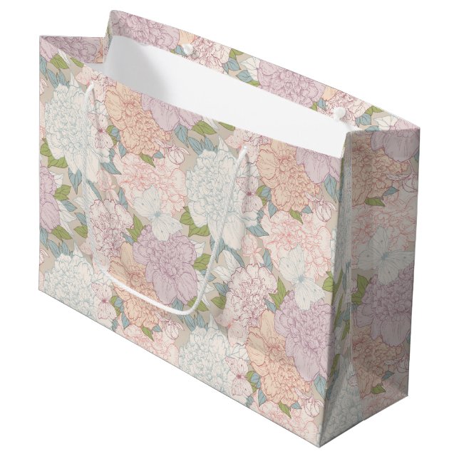 Grand Sac Cadeau Pastel Peony & Butterfly Flower Pattern (Devant Angle)