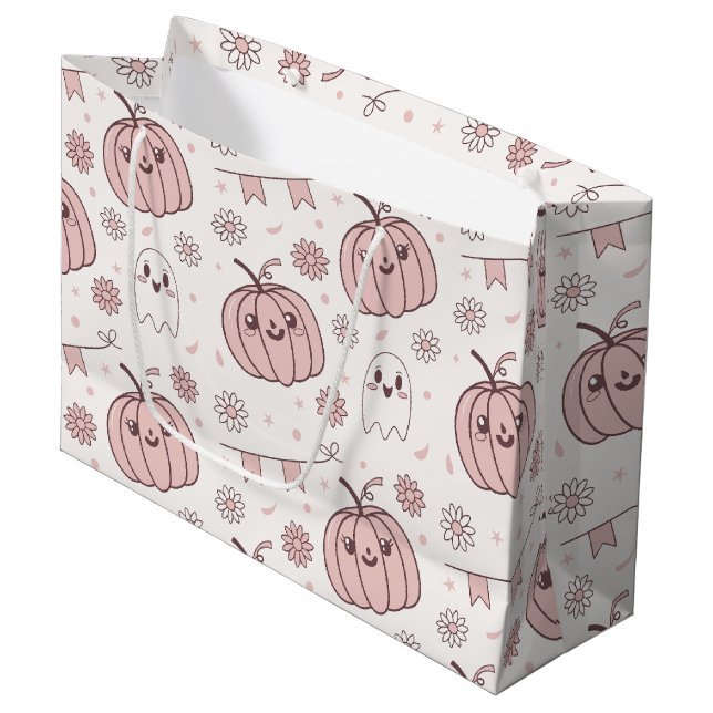 Grand Sac Cadeau Pastel Pink Halloween Motif sans couture (2) (Devant Angle)
