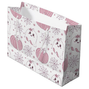 Grand Sac Cadeau Pastel Pink Halloween Motif sans couture (3)