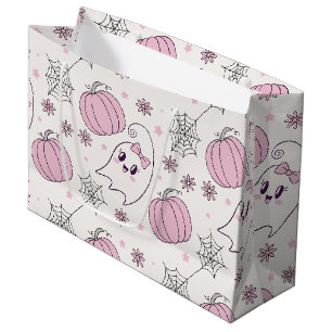 Grand Sac Cadeau Pastel Pink Halloween Motif sans couture (4)