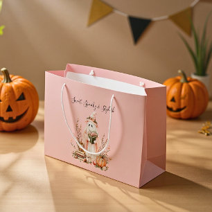 Grand Sac Cadeau Pastel rose mignon Fantôme et Halloween Citrouille