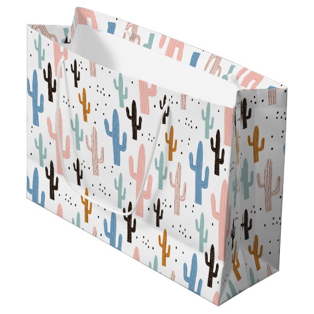 Grand Sac Cadeau Pastel Saguaro Cactus Motif (Devant Angle)