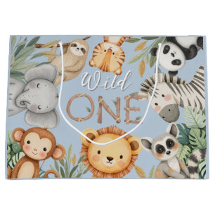 Grand Sac Cadeau Pastel Tropical Wild One Jungle Safari Animaux
