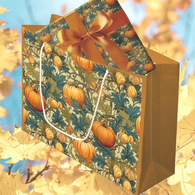 Grand Sac Cadeau Patch Citrouille d'automne William Morris (Perfect for autumn birthdays!)