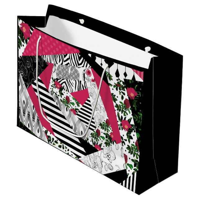 Grand Sac Cadeau patchwork rouge, populaire, patchwork lancer oreil (Devant Angle)