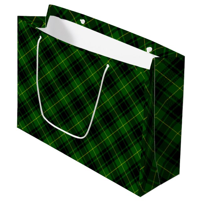 Grand Sac Cadeau Pâte verte de tartan MacArthur (Devant Angle)