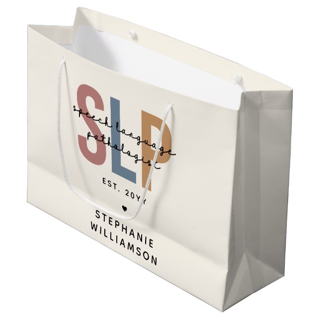 Grand Sac Cadeau Pathologiste du langage SLP personnalisé (Devant Angle)