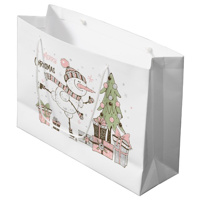 Grand Sac Cadeau Patinage sur glace sur neige mignonne (Devant Angle)