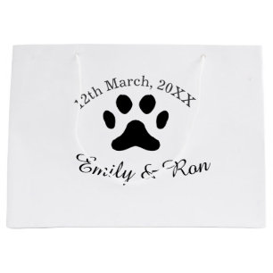 Grand Sac Cadeau Patte de chien noire mariage couple nom date roman