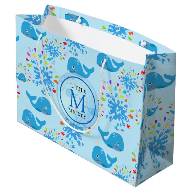Grand Sac Cadeau Patterson monogram bleu de Whale (Dos Angle)