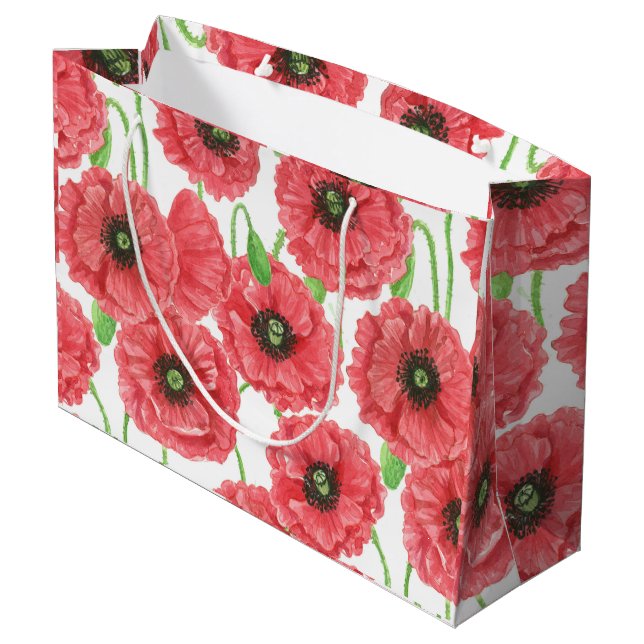 Grand Sac Cadeau Pavot aquarelle motif floral (Dos Angle)
