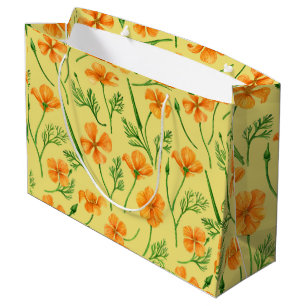 Grand Sac Cadeau Pavot de Californie, fleurs d'été, orange wil