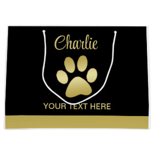 Grand Sac Cadeau Paw chien brillant or sur arrière - plan noir