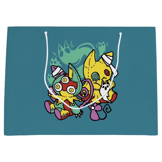 Grand Sac Cadeau Paw-sitively Frightful | Monstrous Cats Halloween  (Devant)