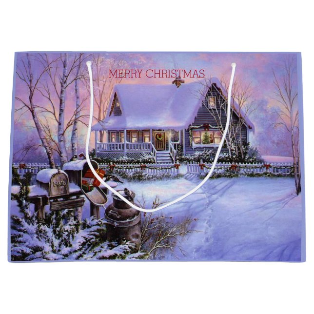 Grand Sac Cadeau Pays Noël, Vacances, Personnalisé (Devant)