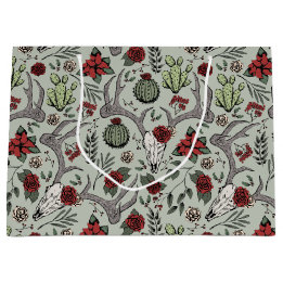 Grand Sac Cadeau Pays Ouest Noël Floral Reindeer Crâne