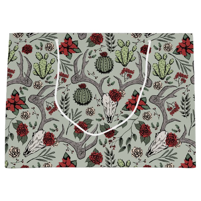 Grand Sac Cadeau Pays Ouest Noël Floral Reindeer Crâne (Devant)