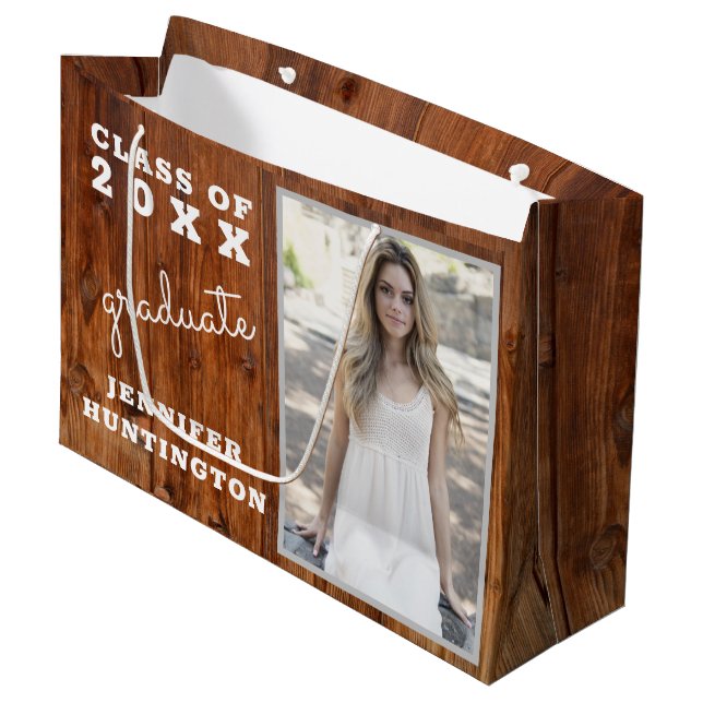 Grand Sac Cadeau Pays rustique Bois foncé Graduation photo (Devant Angle)