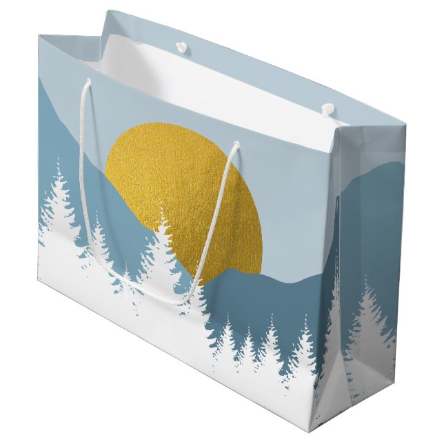 Grand Sac Cadeau Paysage Abstrait Soleil d'hiver d'or (Devant Angle)