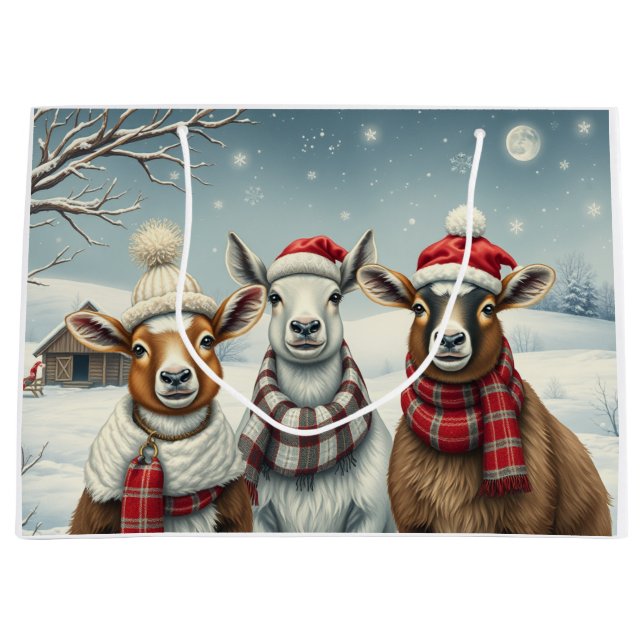 Grand Sac Cadeau Paysage hivernal avec mouton et Cabine (Devant)