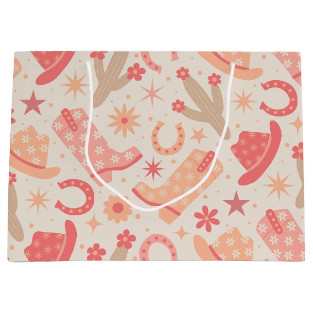 Grand Sac Cadeau Peach Fuzz Super Cowgirl bottes et casquettes (Devant)