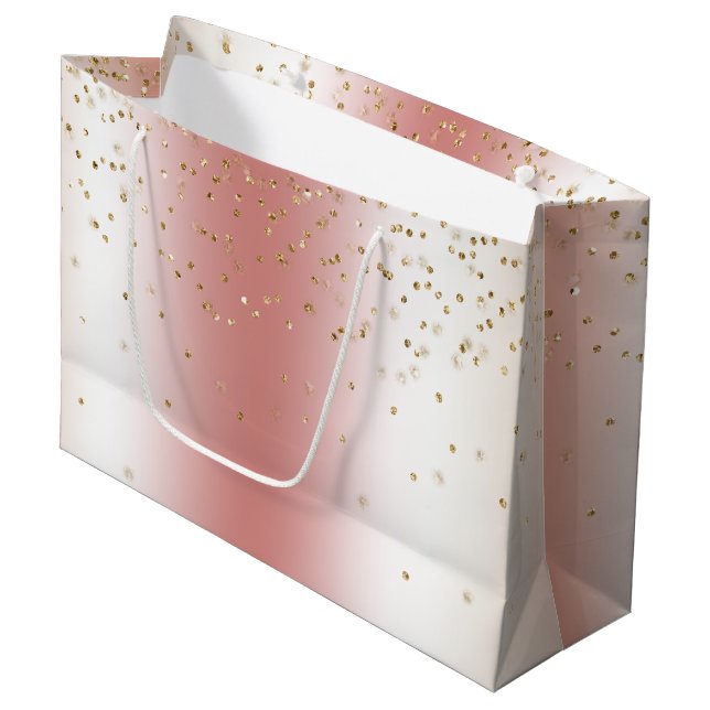 Grand Sac Cadeau Peach Rose Ombre Gold Bokeh Glitter Christmas (Devant Angle)