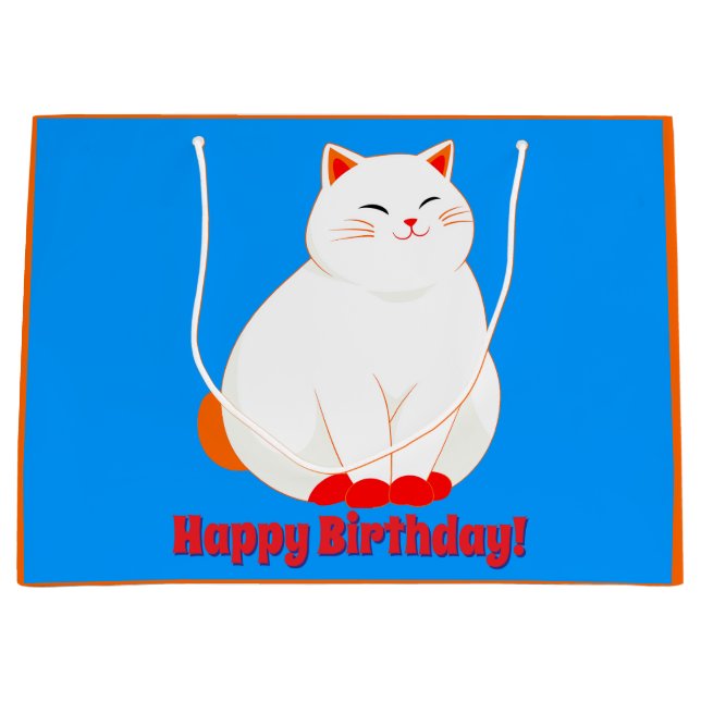 Grand Sac Cadeau Peaches, le Chat Sourire (Devant)