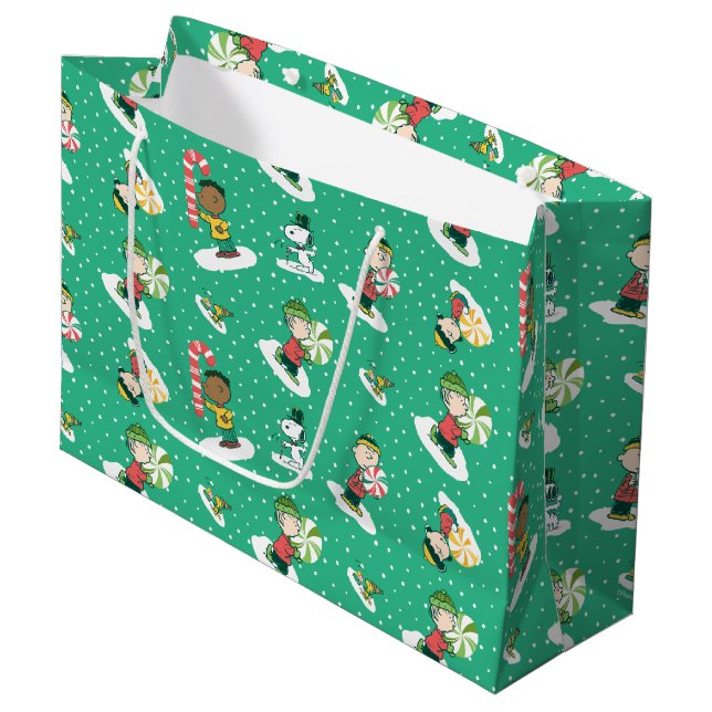 Grand Sac Cadeau Peanuts Peppermint Dreams Snowflake Motif (Devant Angle)