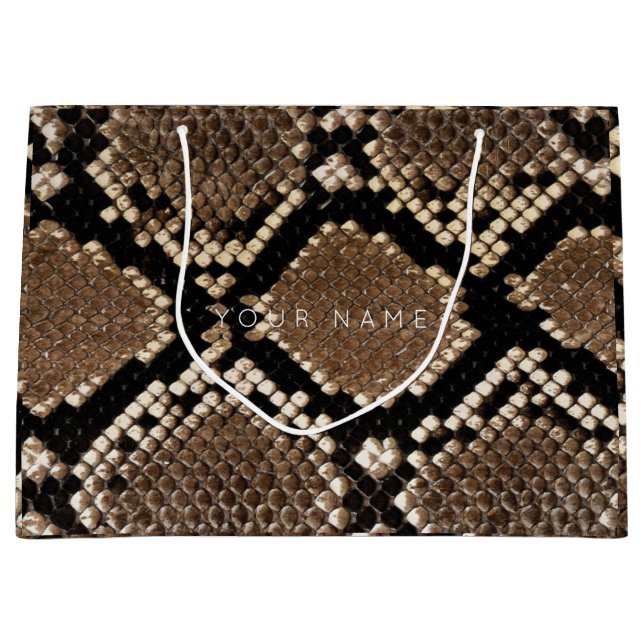 Grand Sac Cadeau Peau animale Brown Abstrait Python noir blanc (Devant)