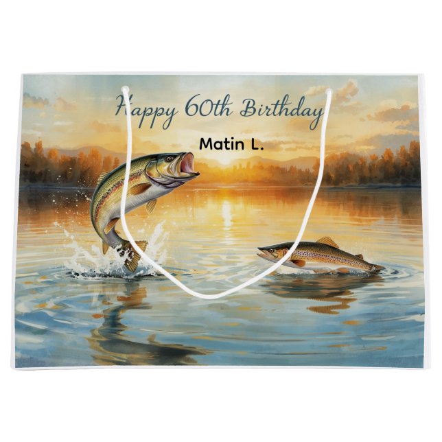 Grand Sac Cadeau Pêche 60e Anniversaire (Devant)