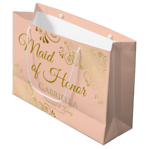 Grand Sac Cadeau Pêche au corail orange et servante d'or d'honneur