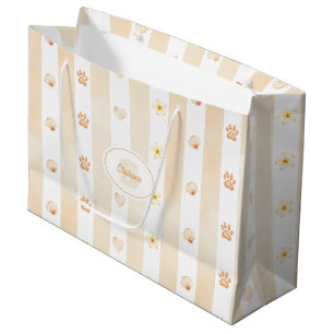 Grand Sac Cadeau Pêche et Blancs - Coeurs, Fleur, Empreinte de patt