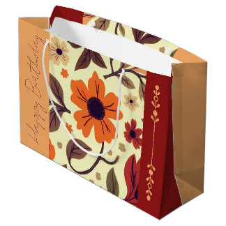 Grand Sac Cadeau Pêche Orange Et Brun Rouillé