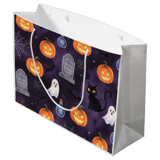 Grand Sac Cadeau Peinture à l'huile Halloween violet foncé effrayan