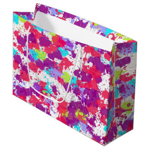 Grand Sac Cadeau Peinture Abstraite colorée, rouge et violet