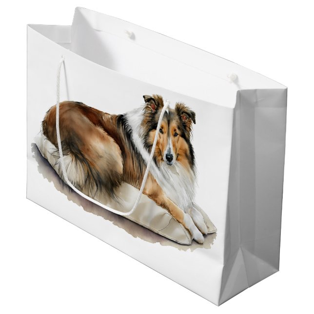 Grand Sac Cadeau Peinture aquarelle Collies rugueuses (Devant Angle)