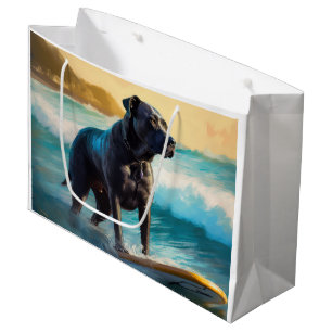 Grand Sac Cadeau Peinture de Cane Corso faisant du surf sur la plag