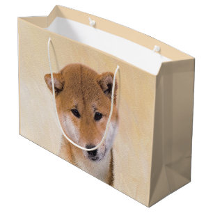 Grand Sac Cadeau Peinture de Shiba Inu (rouge) - Art original du ch