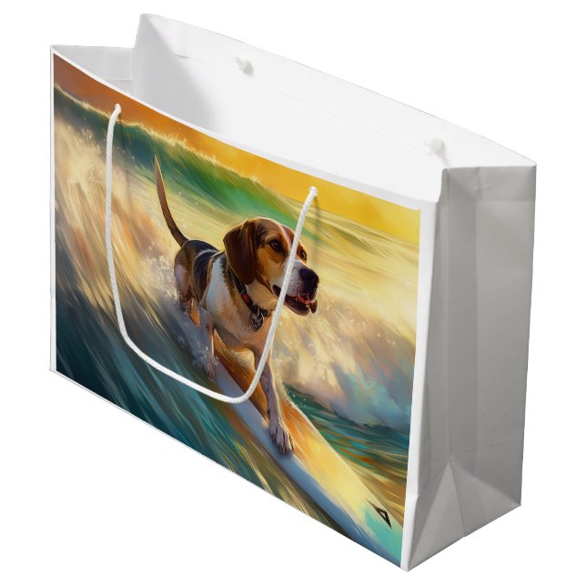 Grand Sac Cadeau Peinture de surf de la plage Beagle (Devant Angle)
