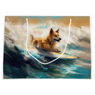 Grand Sac Cadeau Peinture de Surf sur Plage avec un Lappish Laponie