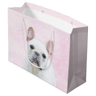 Grand Sac Cadeau Peinture française de Bulldog (Crème/Blanc)