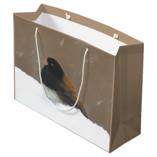 Grand Sac Cadeau Peinture Junco foncée - Art original pour oiseaux (Dos Angle)
