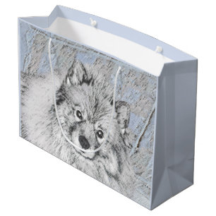 Grand Sac Cadeau Peinture Keeshond Beth - Joli art original chien