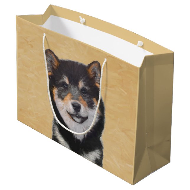 Grand Sac Cadeau Peinture Shiba Inu (Noir et Tan) - Art Chien (Dos Angle)