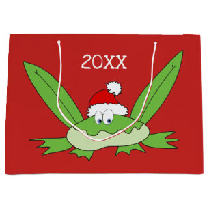 Grand Sac Cadeau Père Noël de dessin animé mignon et drôle grenouil